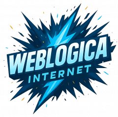 Weblogica Internet logo with blue lightning and explosive energy burst on transparent background