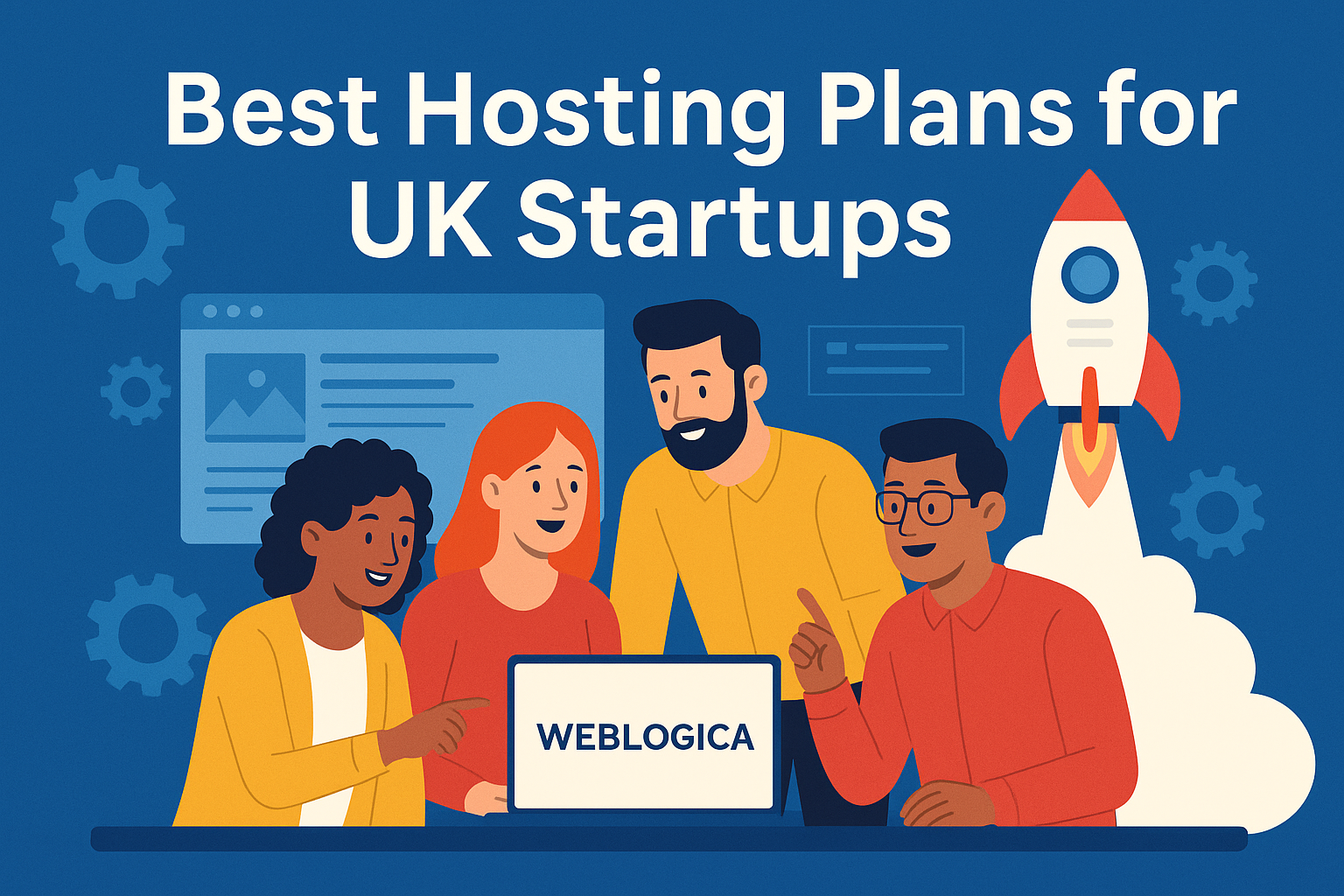 Diverse UK startup founders choosing a Weblogica Internet hosting plan